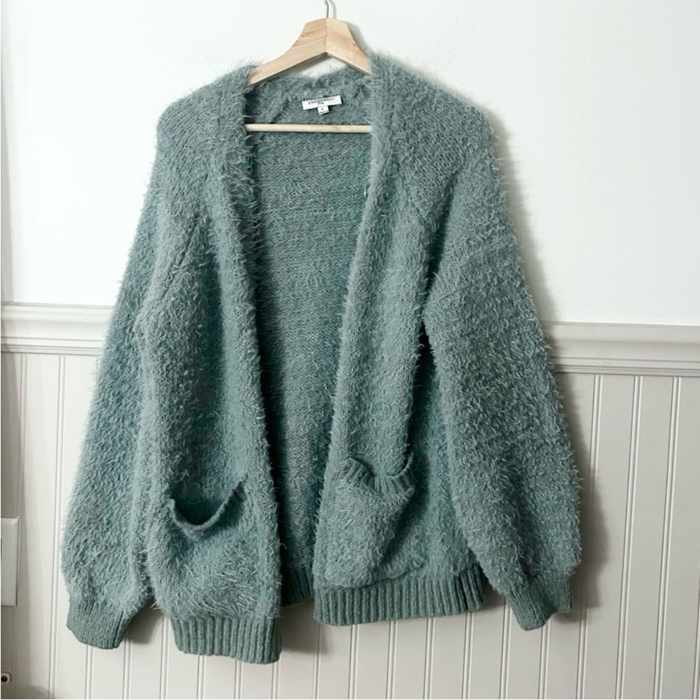 Freshman 1996 Women’s Large Teal Open Front Cardigan Fuzzy Sweater